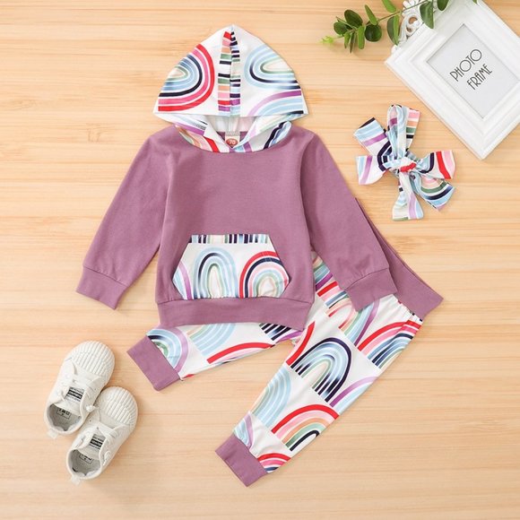 Other - Rainbow Hooded Sweatshirt Baby Girls Outfit Set